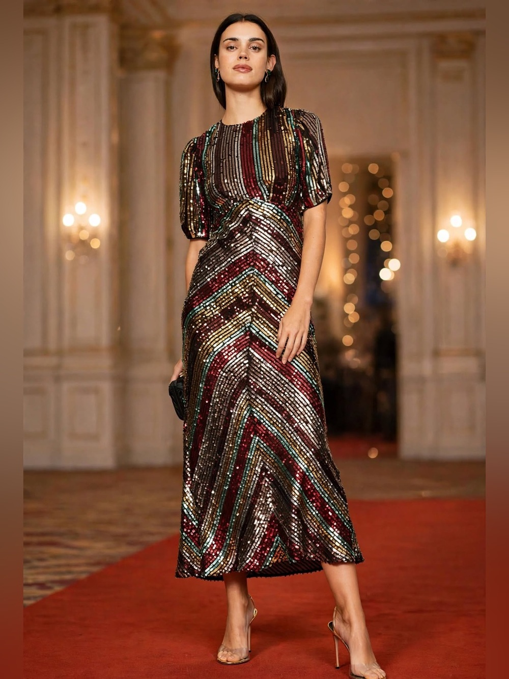 Rixo Daisy Sequin Dress  with velvet back tie size US 8.